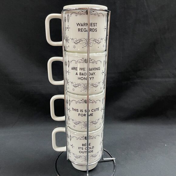 Schitts Creek Mug Collection Set of 4 Johnny Moira David Alexis w/Stand - Picture 2 of 4